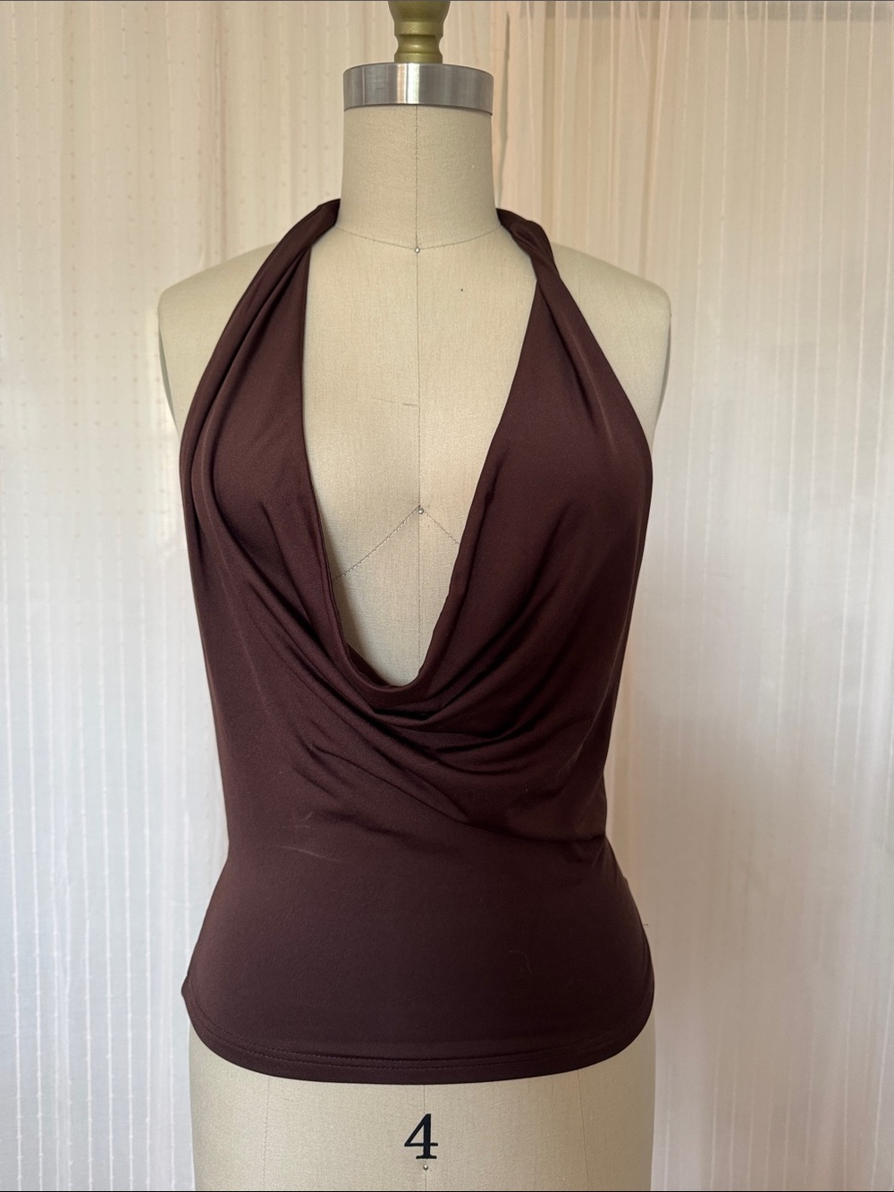 Draped Halter Cowl Neck Camisole in Chocolate Brown